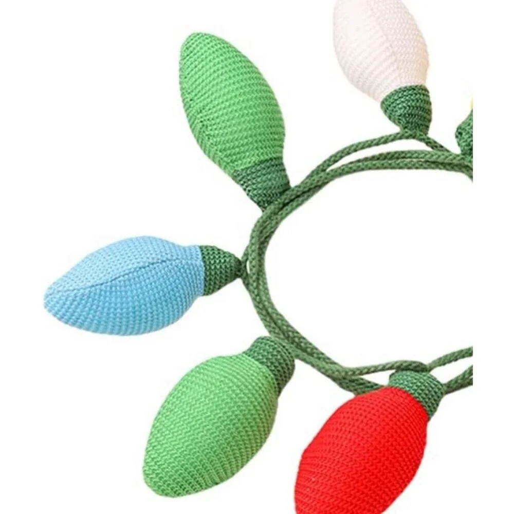 Christmas Knit Bulb Garland Lot 2 Knitted Bulbs Colorful